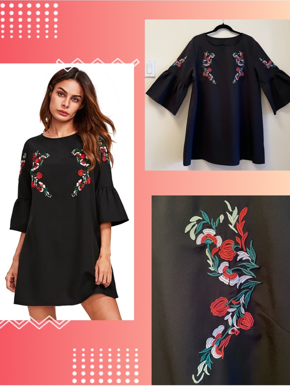 Floerns Bell Sleeve Embroidered Tunic Dress